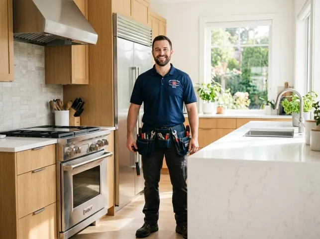 Appliance Repair Hero technician in a Adelphia, NJ kitchen after an appliance repair